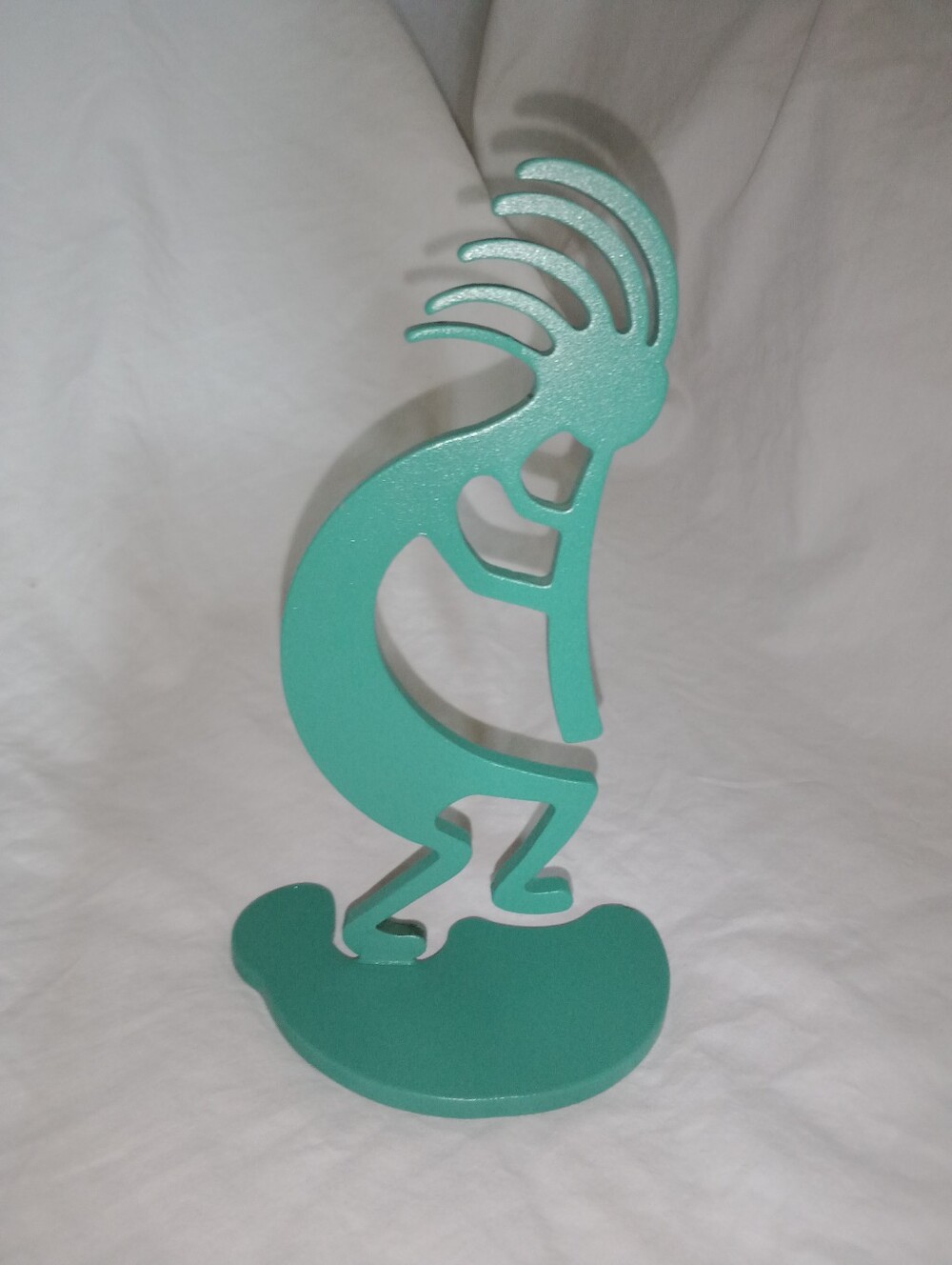 Kokopelli The Flute Dancer Metal Statue Decor 6" Tall Turquoise Green Tribal
